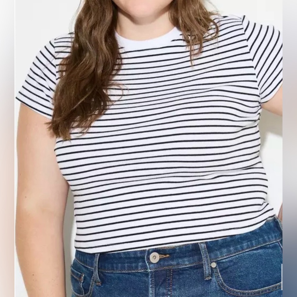Torrid Love Sick Baby Tee Black and White Striped Ribbed Texture Y2K, 90’s 4X